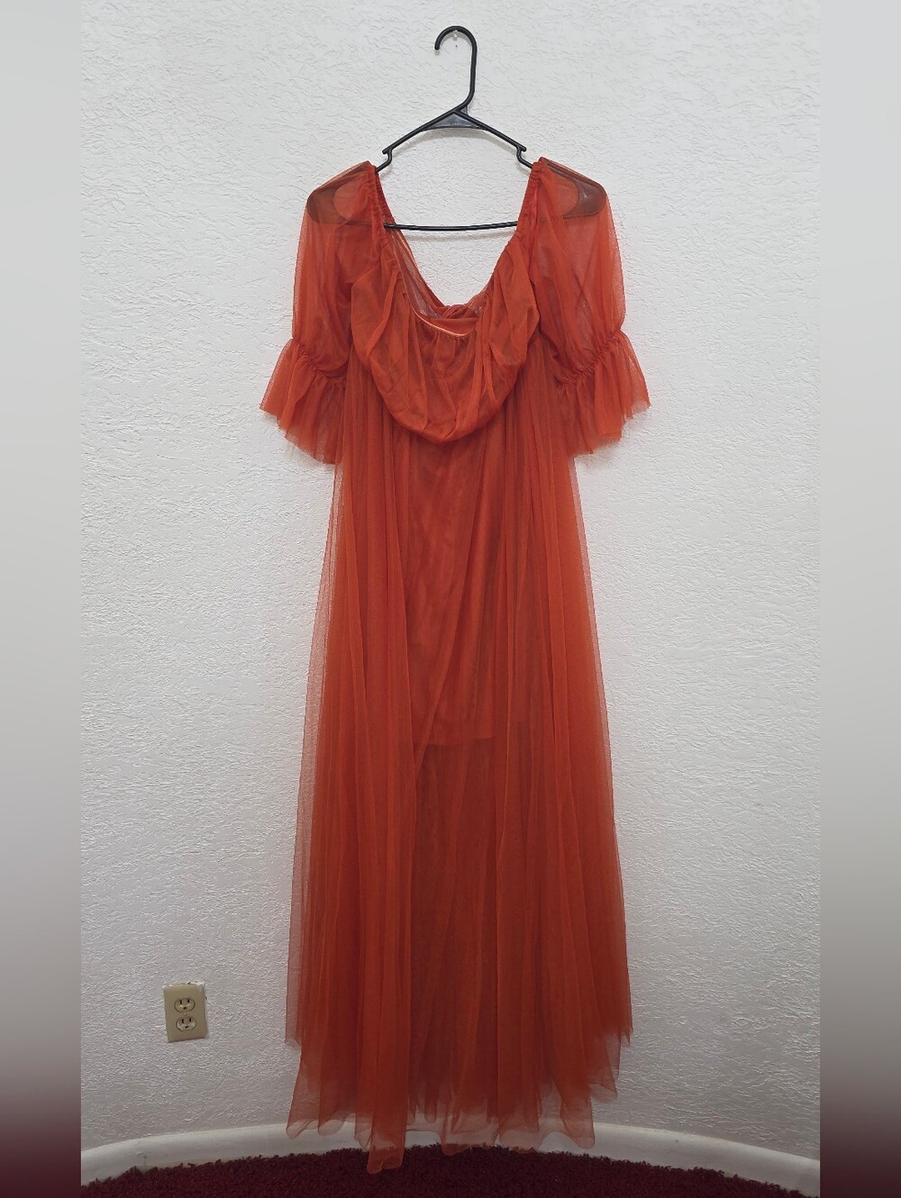 Maternity Ever Pretty Rust Orange Maxi Tulle Dress with Ruffled Sleeves 2XL